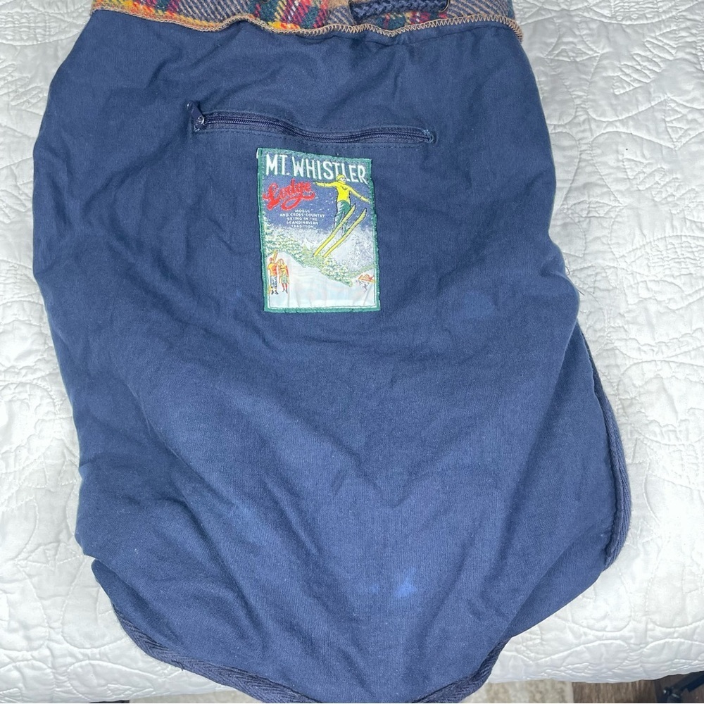 VINTAGE 90s GAP Mt. Whistler Brown Tartan Plaid Drawstring Wool Bucket Backpack - Picture 7 of 16